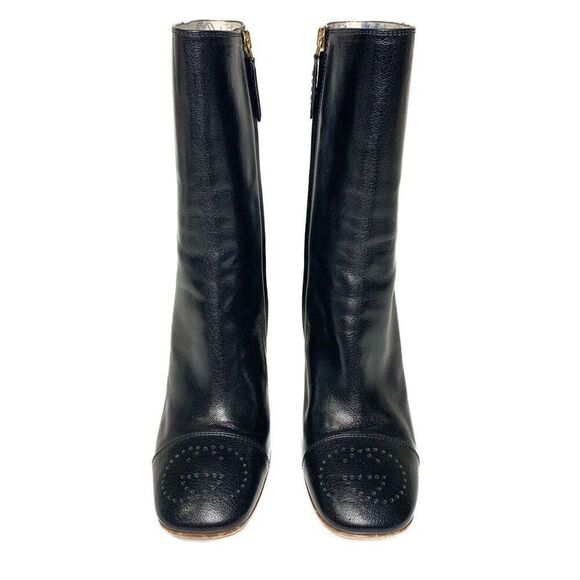 Gucci Quentin GG Cap Toe Ankle Boot EU 37 US 7 Black Leather Block High Heels - Picture 2 of 11